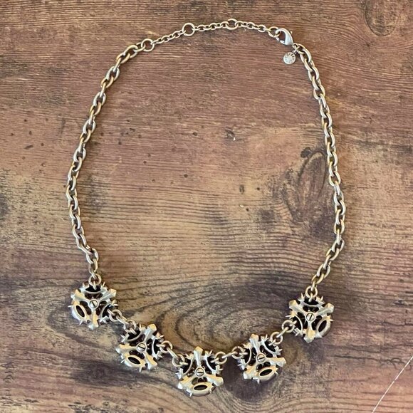 J Crew Statement Necklace Purple Coral Gold Rhinestone Crystal Cluster Retro 18" - Picture 5 of 13